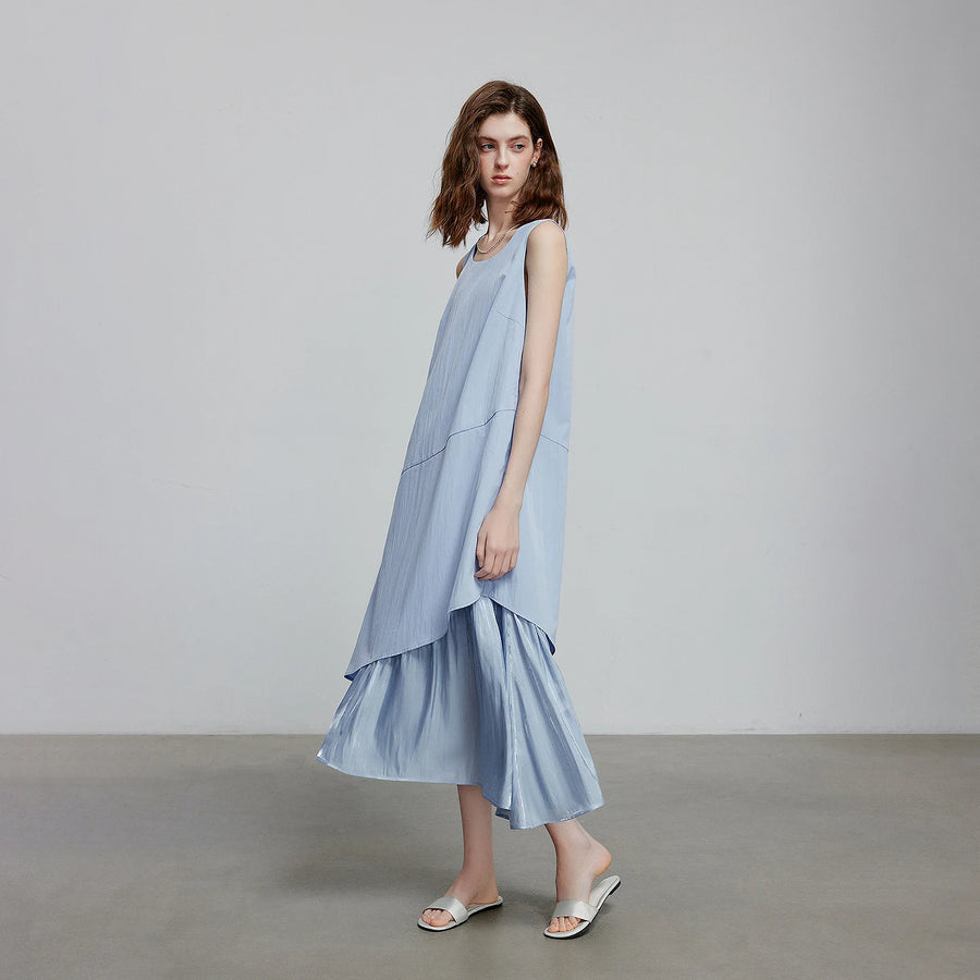 Vestido Midi Sem Manga Azul Claro