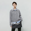 Moletom Feminino com Gola Polo e Botões de Coração