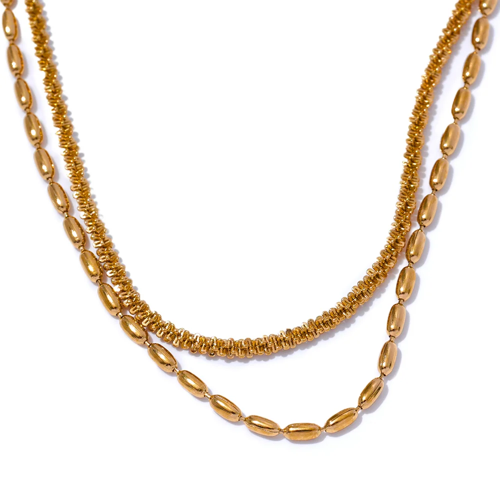 Colar Feminino de Camadas Gota com Contas decorativas em Aço Inoxidável YH3287A Gold