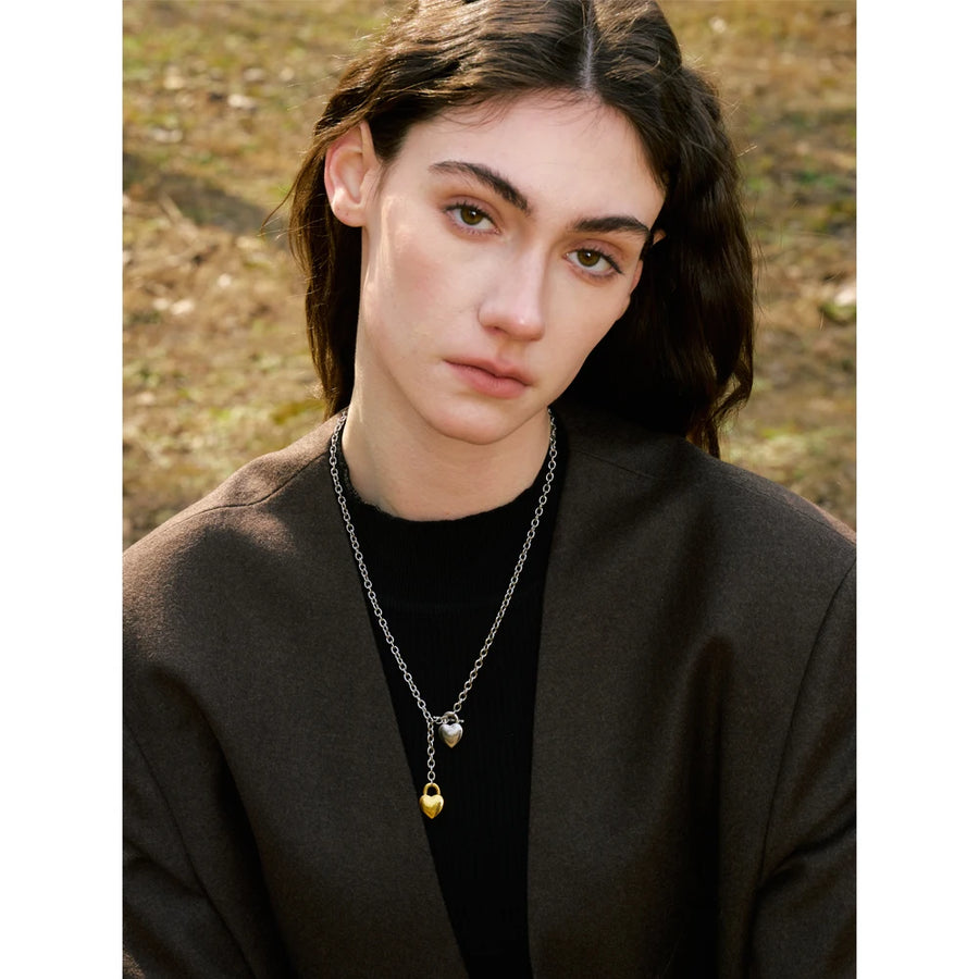 Yhpup 50cm Valentine's Day Gift Stainless Steel Heart Love Pendant Chain Necklace Gold Silver Color Charm Fashion Jewelry Gift