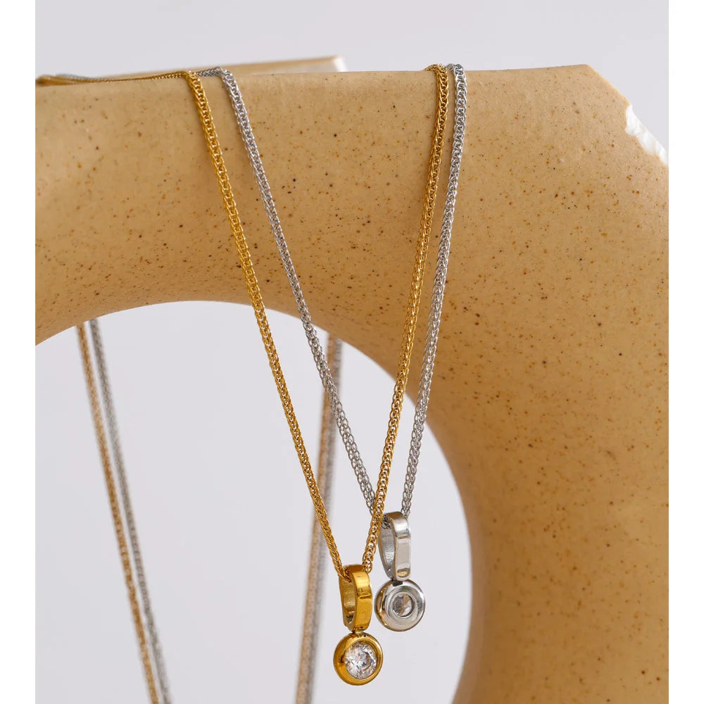Yhpup Stainless Steel Small Exquisite CZ Zirconia Pendant Necklace for Women Trendy Fashion Chic Collar Jewelry Recommend Gift