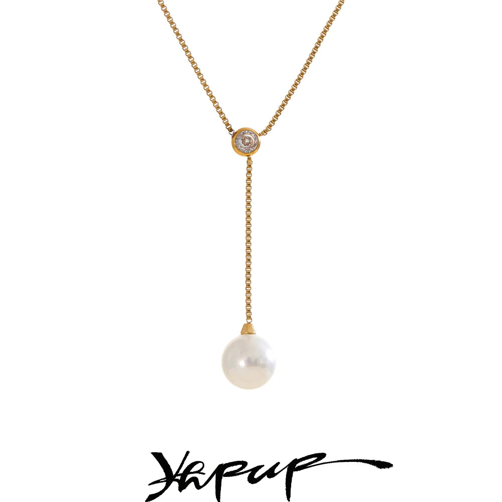 Colar Feminino Gota com Pérola em Aço Inoxidável