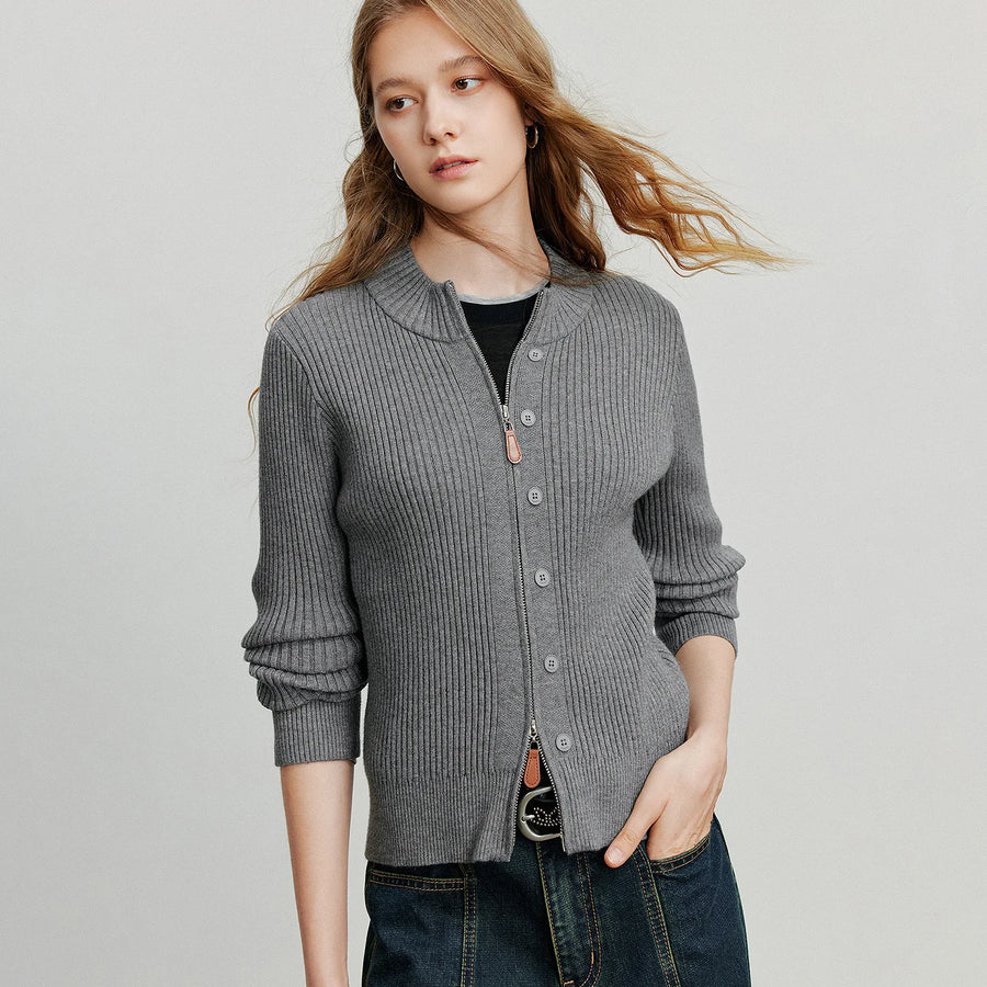 Cardigan Feminino de Tricô com Zíper e Caimento Slim