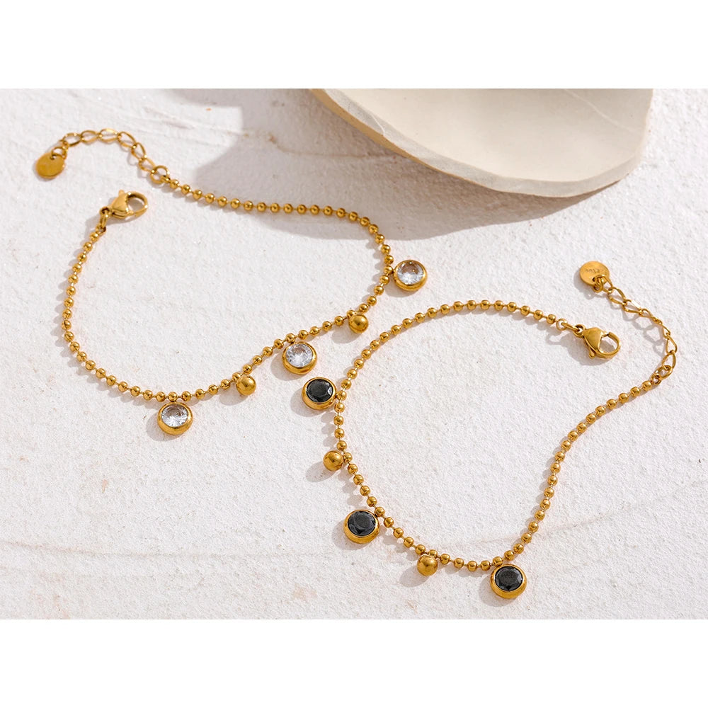 Conjunto Colar e Pulseira Gota com Zircônia em Aço Inoxidável