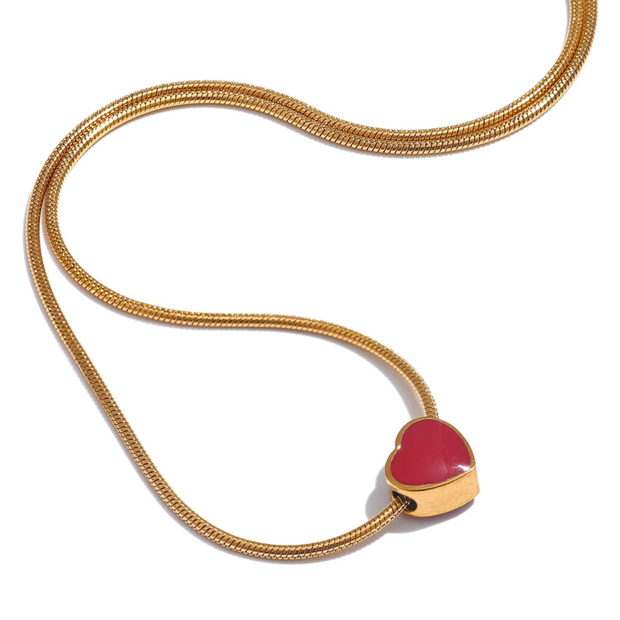 Yhpup Exquisite Handmade Polished Jewelry 316L Stainless Steel Red Enamel Small Heart Love Chic Necklace Fashion Charm Romantic YH4119A