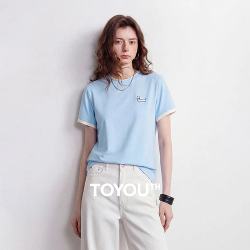 Camiseta Feminina Antibacteriana Color Block com Bordado Cachorro