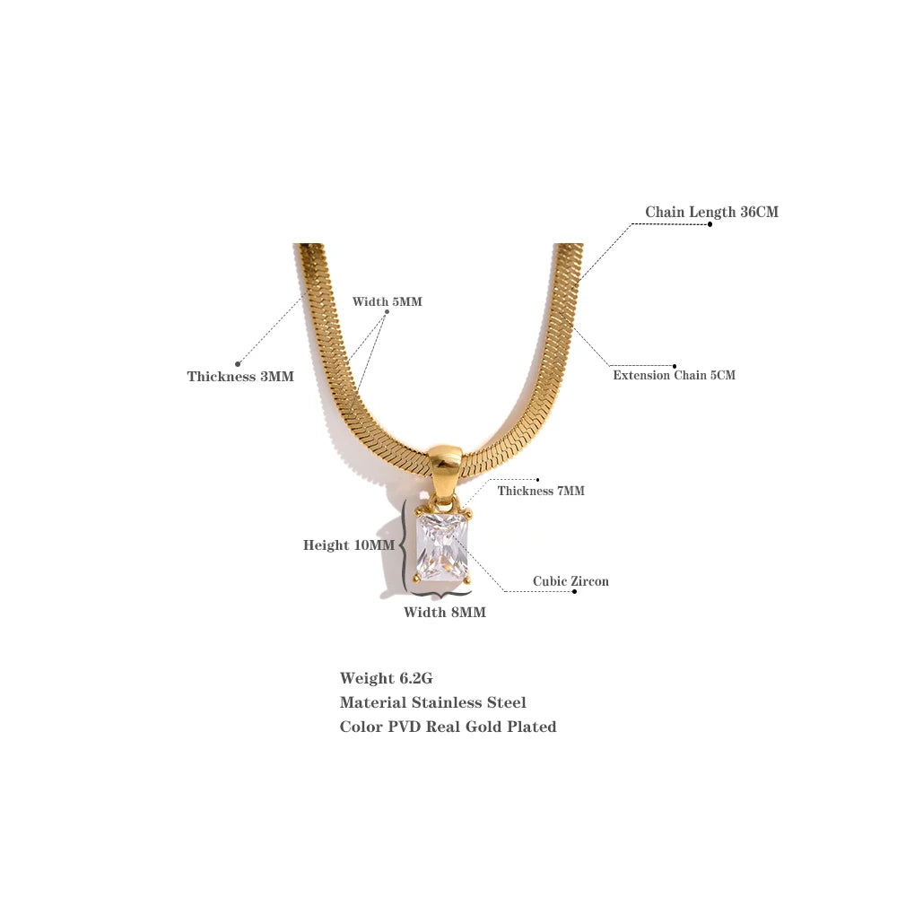 Colar Feminino Quadrado com Zircônia em Aço Inoxidável 3