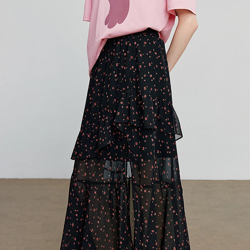Saia Midi Feminina Floral Estampada