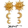 Yhpup Hot Style Stainless Steel Sun Moon Dangle Earrings for All Occasions 18K Golden Plated Trending Daily Jewelry New