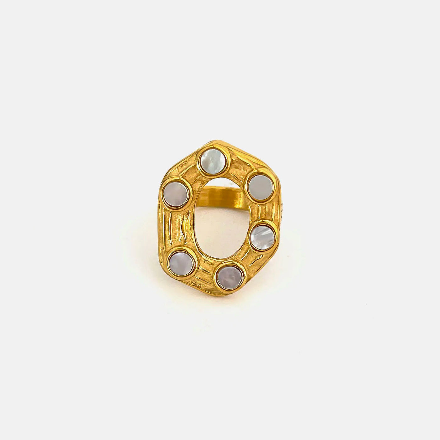Anel com Madrepérola em Formas Orgânicas e Banho Ouro 18K