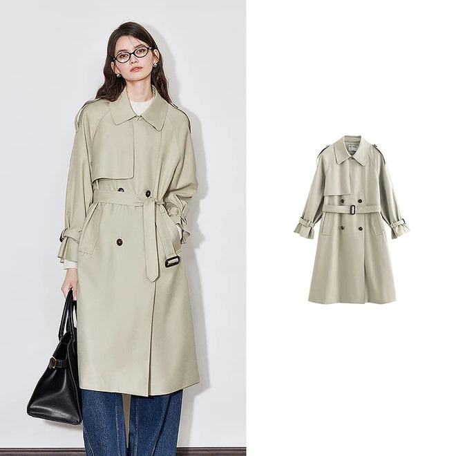 Trench Coat Feminino Midi com Abotoamento Duplo light brown