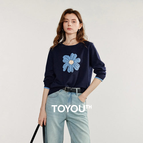 Suéter Feminino Floral Jacquard com Manga Longa