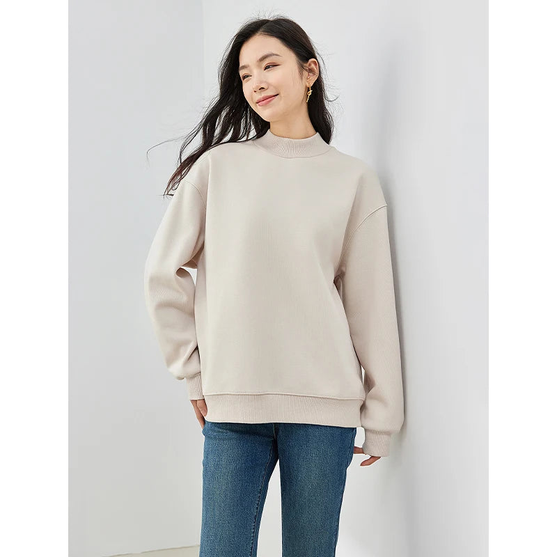 Toyouth Women Fleece Sweatshirt 2023 Winter Long Sleeve Half High Collar Loose Hoodies Casual Warm Versatile Multicolor Tops