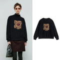 Moletom Feminino com Estampa de Leopardo e Flores Aplicadas