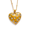 Yhpup Shiny Cubic Zirconia Heart Love Golden Necklace Pendant 316L Stainless Steel Romantic Premium Jewelry Waterproof YH485A