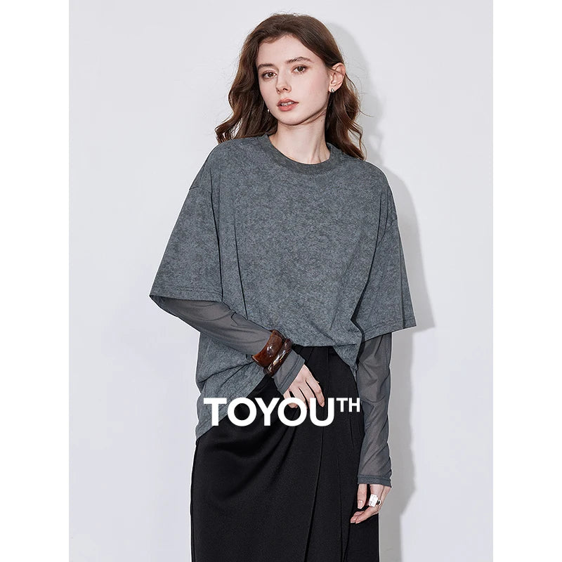 Camiseta Feminina Efeito Duas Peças Estampada