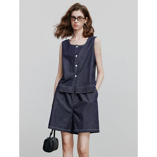 Shorts Jeans Feminino com Cós Elástico e Liocel