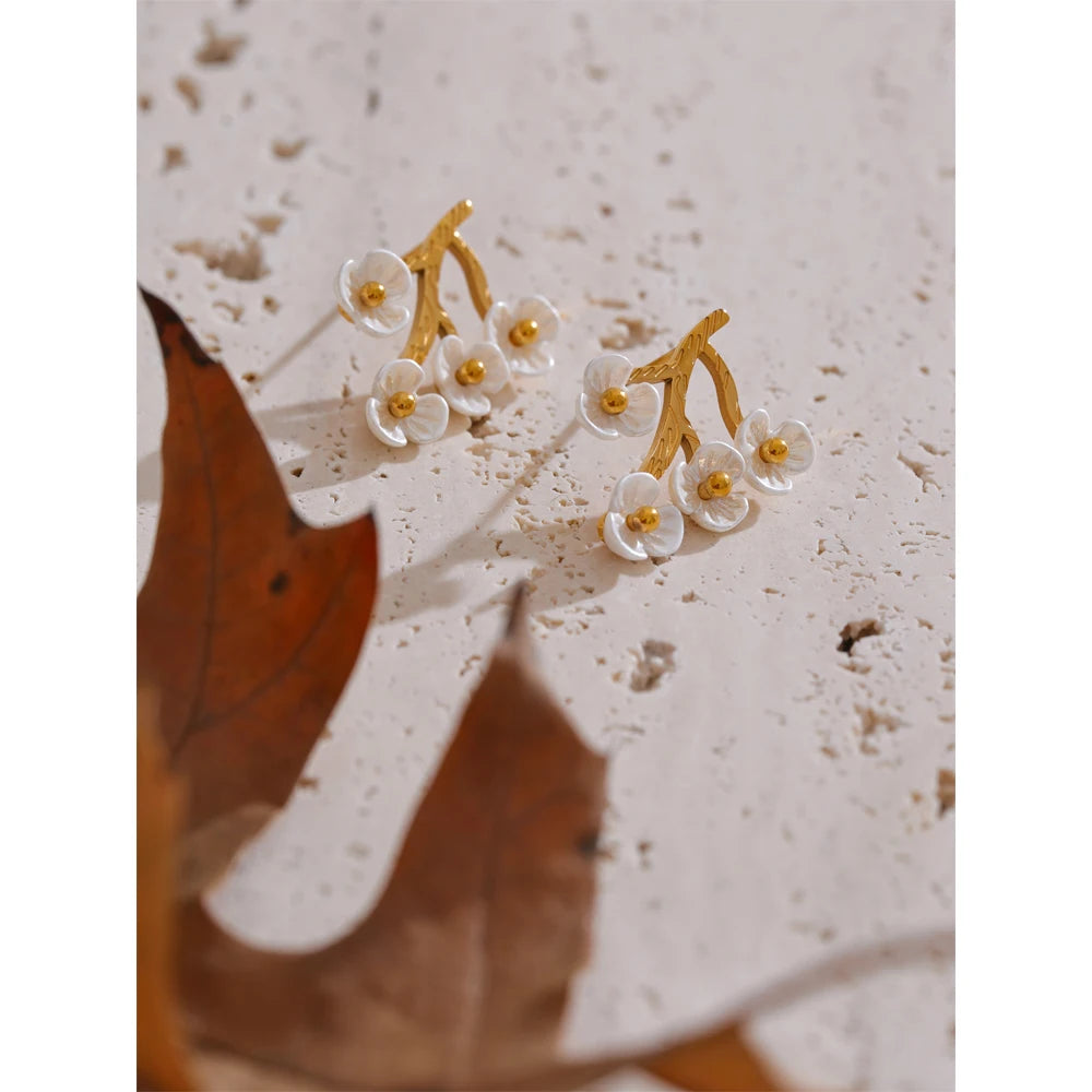 Brinco Flor com Resina Aço Inoxidável Ouro Ouro