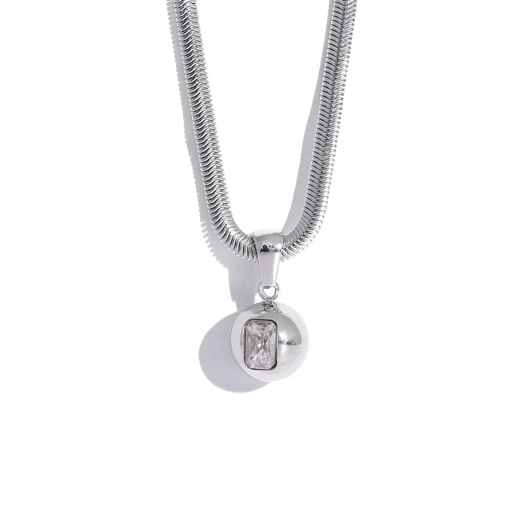 Colar Feminino Redondo com Zircônia em Aço Inoxidável Prata com Zircônia Branca