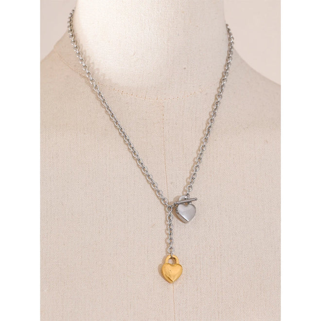 Yhpup 50cm Valentine's Day Gift Stainless Steel Heart Love Pendant Chain Necklace Gold Silver Color Charm Fashion Jewelry Gift