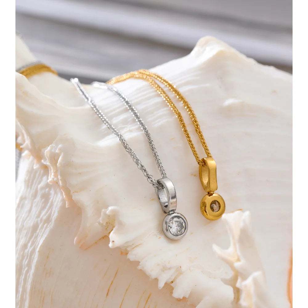 Yhpup Stainless Steel Small Exquisite CZ Zirconia Pendant Necklace for Women Trendy Fashion Chic Collar Jewelry Recommend Gift