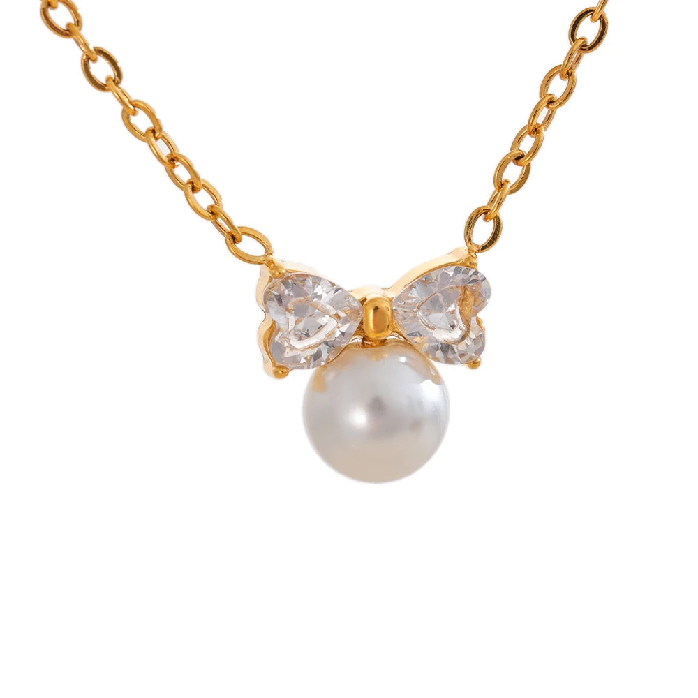 Colar Feminino Gota com Pérola em Aço Inoxidável 17 YH124A Gold