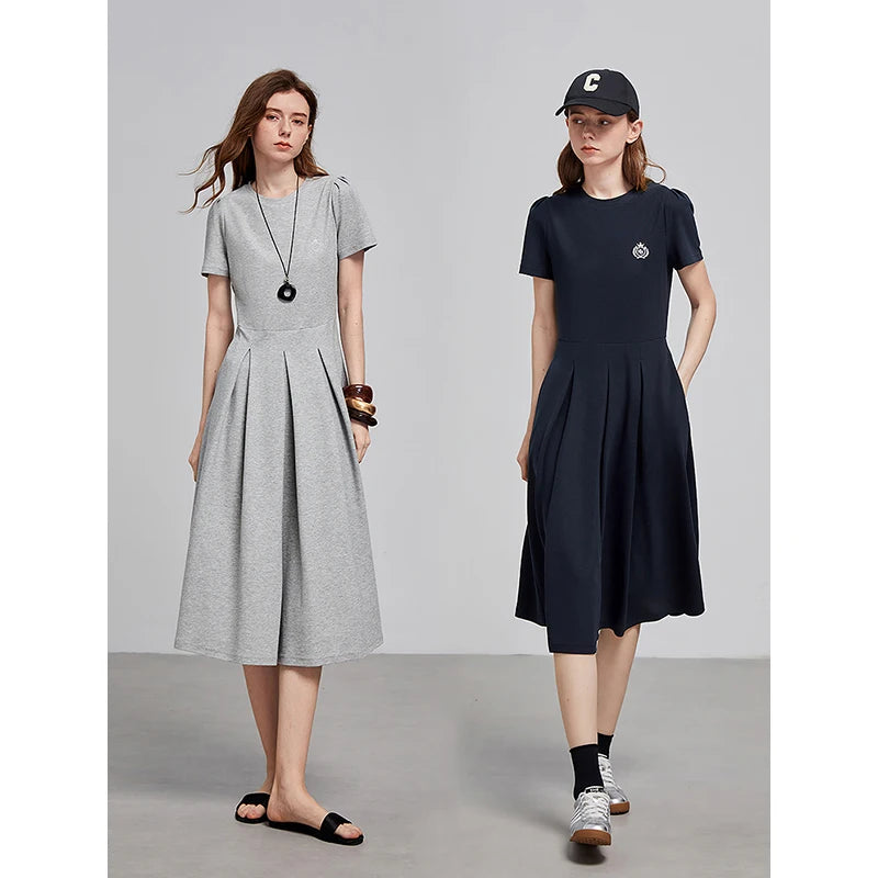 Vestido Midi de Algodão com Bordado e Manga Curta