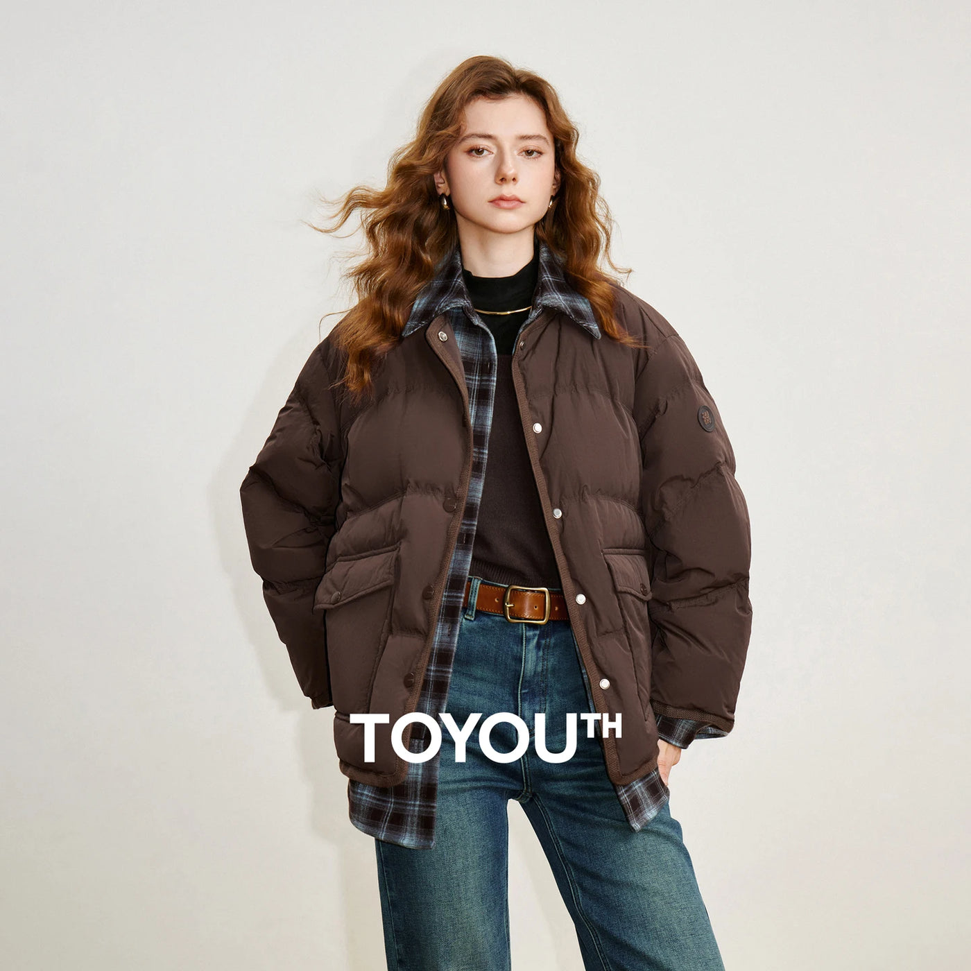 Jaqueta Puffer Feminina 90% Plumas Efeito Duas Peças