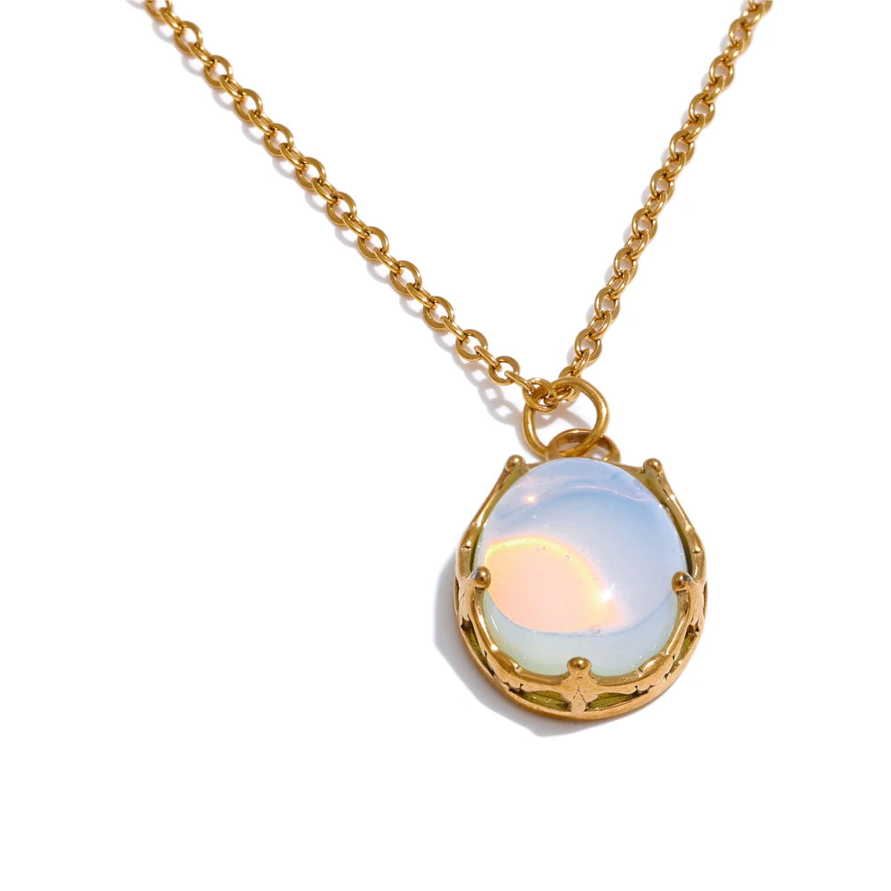 Colar Feminino Gota com Opala em Aço Inoxidável Ouro