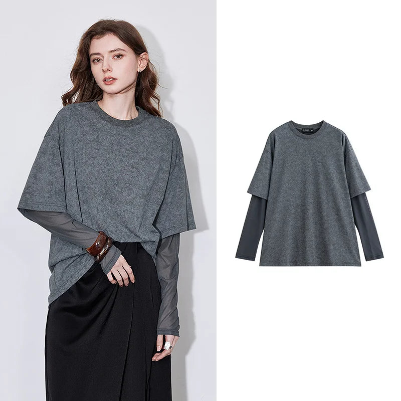 Camiseta Feminina Efeito Duas Peças Estampada