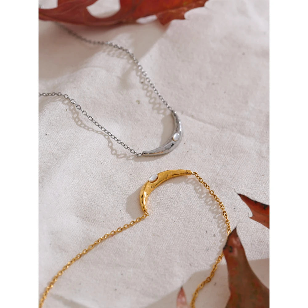 Yhpup Fashion Stainless Steel Shell Moon Necklace Chic Cast Pendant Tarnish Resistant Chain Arrivals Jewelry Wholesale