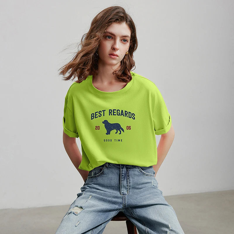 Camiseta Feminina de Algodão com Estampa Cachorro