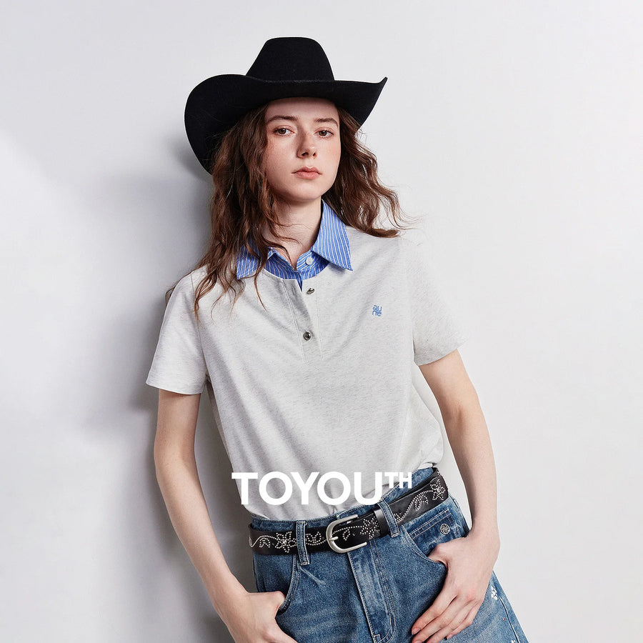 Camiseta Feminina de Algodão Listrada Efeito Duas Peças