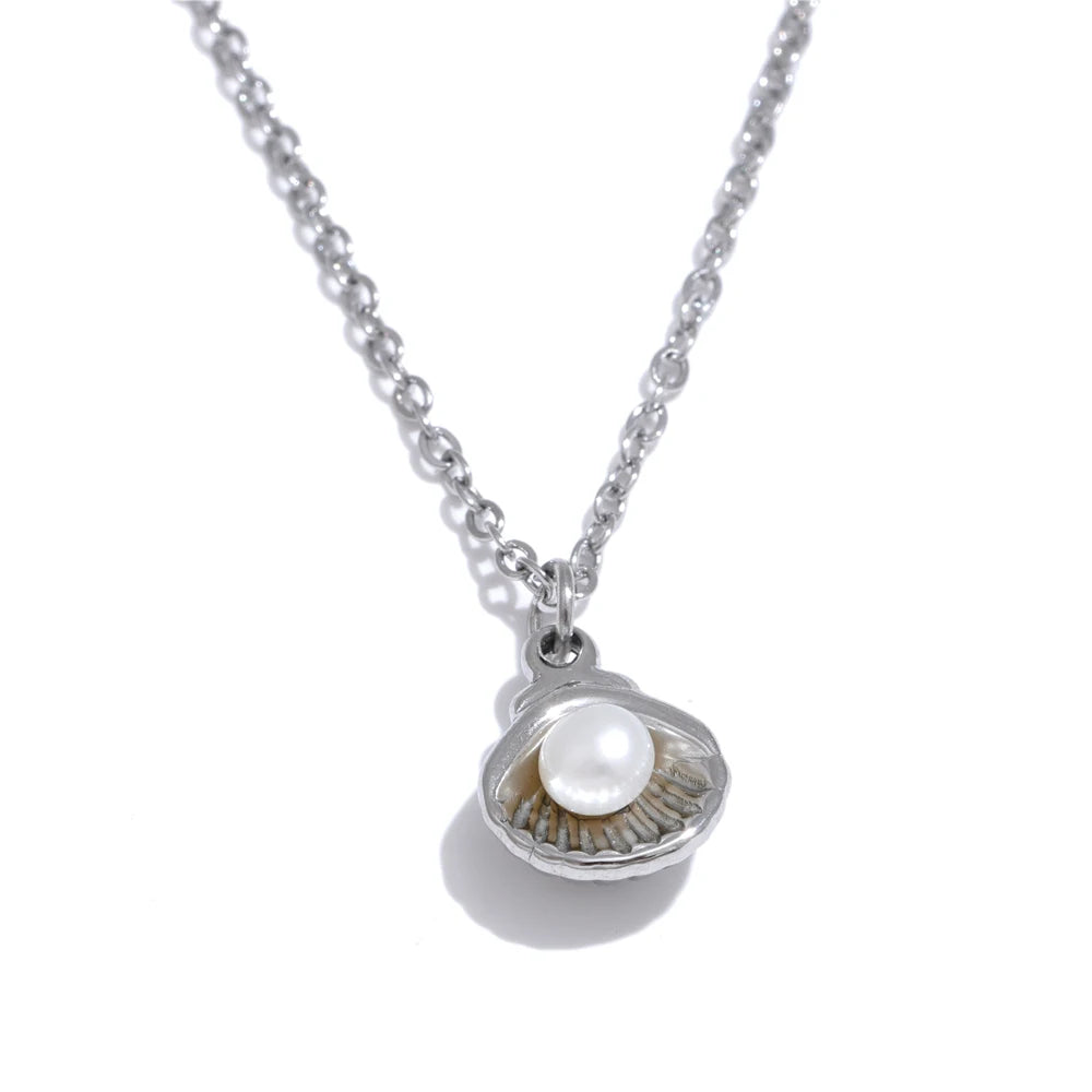 Colar Feminino Gota com Pérola em Aço Inoxidável 5 YH4789A Steel