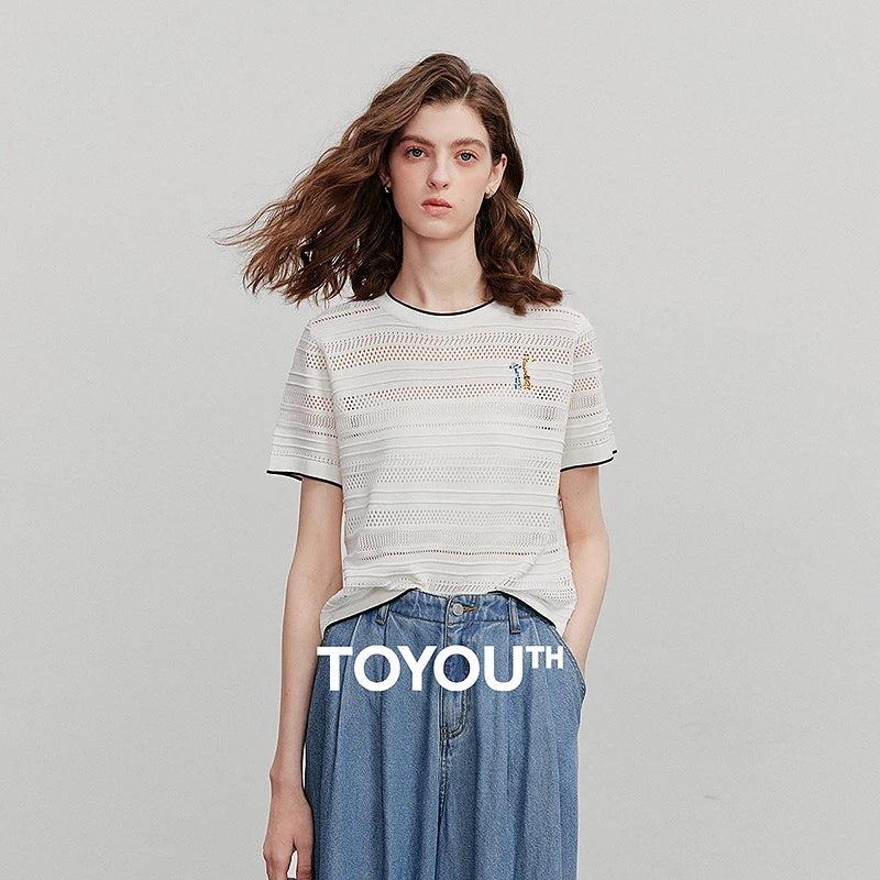 Blusa de Tricô Leve Manga Curta para o Verão