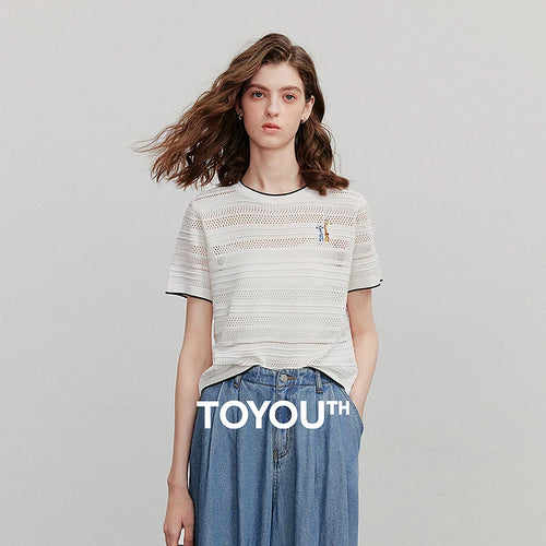 Blusa de Tricô Leve Manga Curta para o Verão