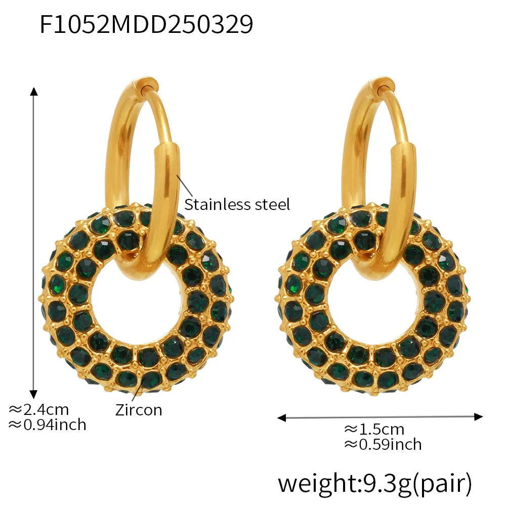 Argola Círculos Duplos com Zircônia em Aço Inoxidável