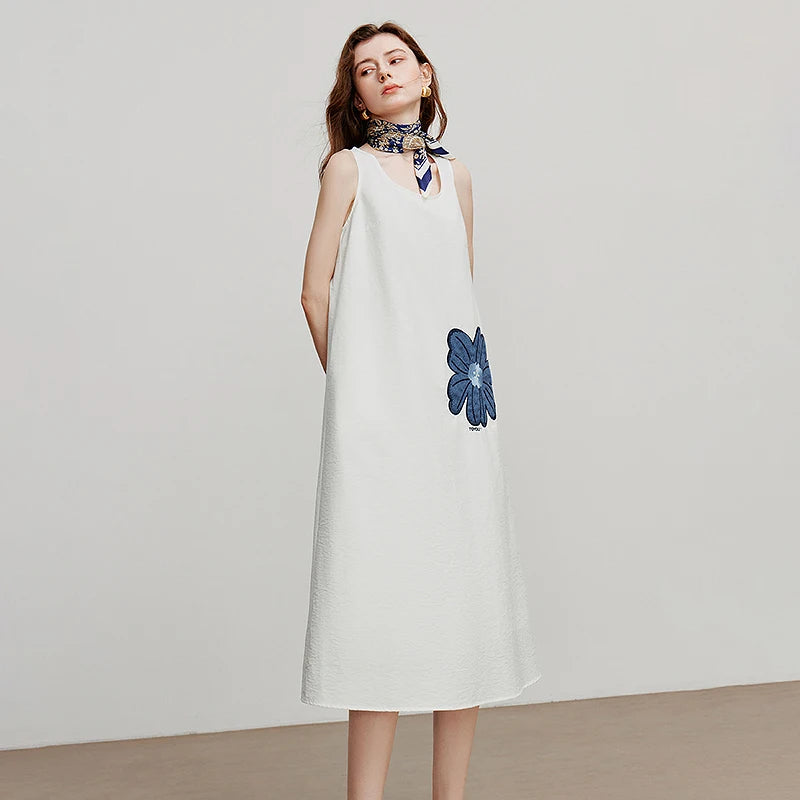 Vestido Midi Floral Sem Manga para Verão