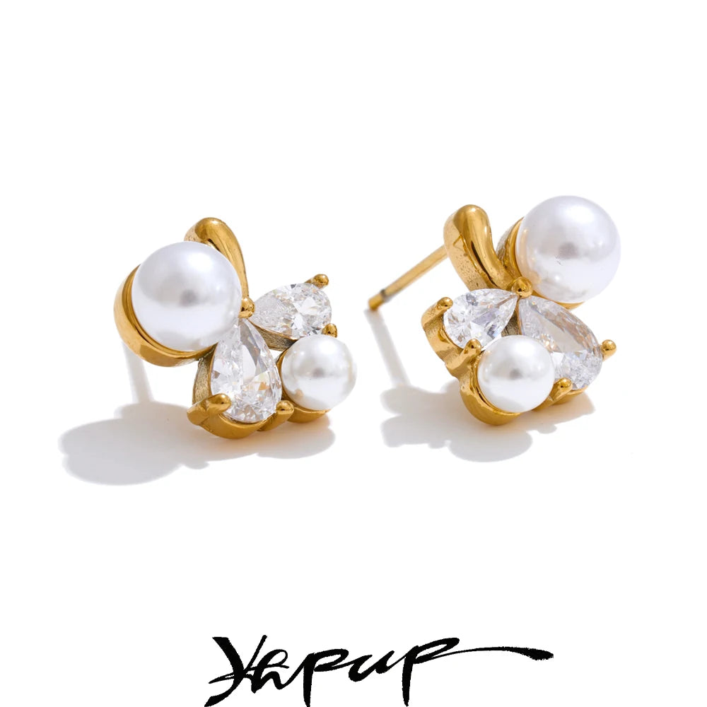 Brinco Pendente Flor com Zircônia em Aço Inoxidável Ouro 2
