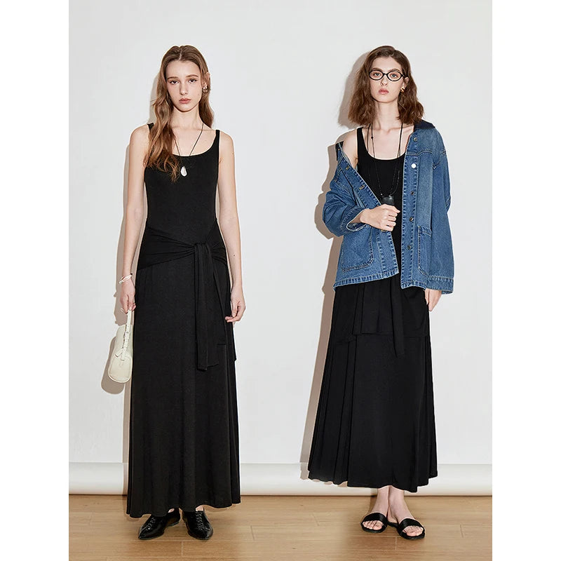Vestido de Malha Midi Sem Manga Preto