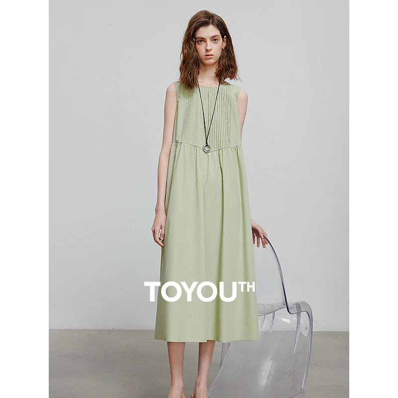 Vestido Midi Sem Manga com Bolsos