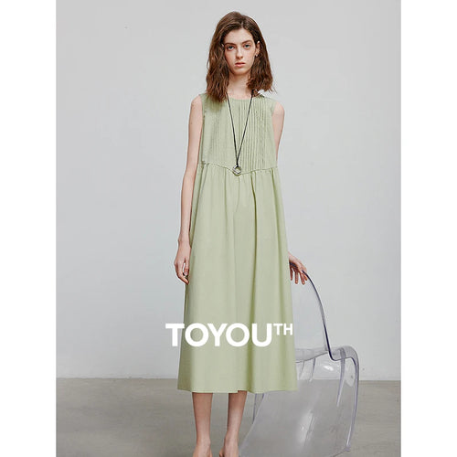 Vestido Midi Sem Manga com Bolsos