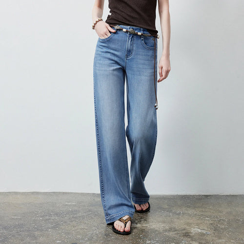 Calça Jeans Feminina Wide Leg Cintura Baixa com Liocel