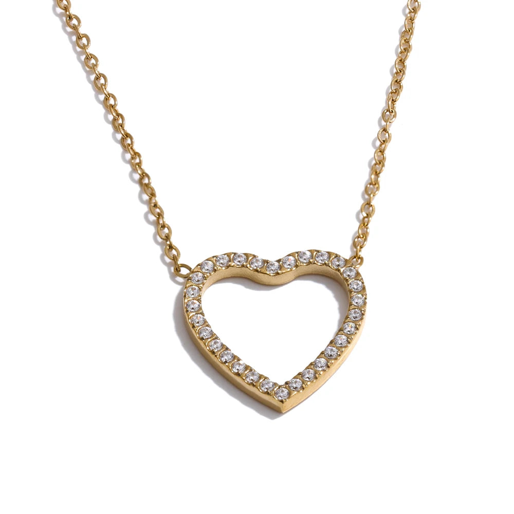 Colar Feminino Coração com Zircônia em Aço Inoxidável 4 Ouro