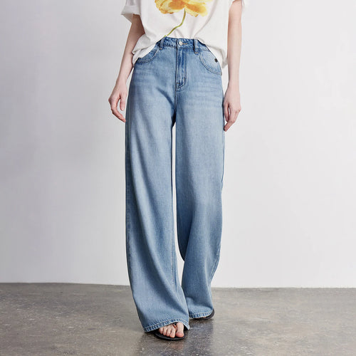 Calça Jeans Feminina Wide Leg com Bordado Floral