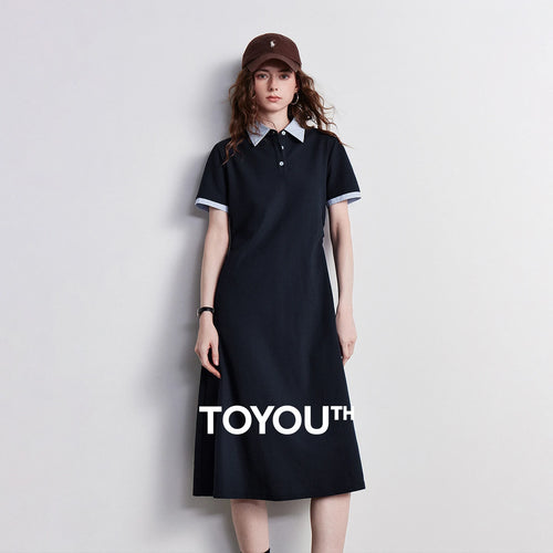 Vestido Polo Feminino Color Block com Saia Evasê