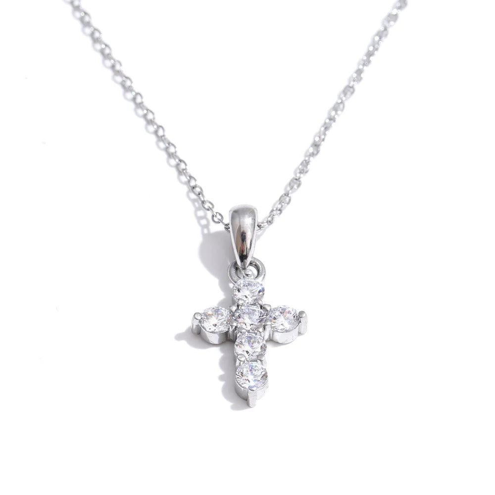 Yhpup High Quality Shiny CNC Cubic Zirconia Cross Pendant Necklace Gift Gold & Platinum Plated Delicate Fashion Collar Jewelry YH3763A Platinum