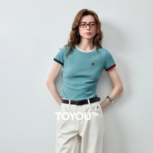 Camiseta Feminina Cropped Assimétrica Color Block