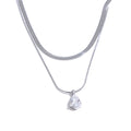 Colar Feminino de Camadas Gota com Zircônia em Aço Inoxidável 4 YH4958A Platinum