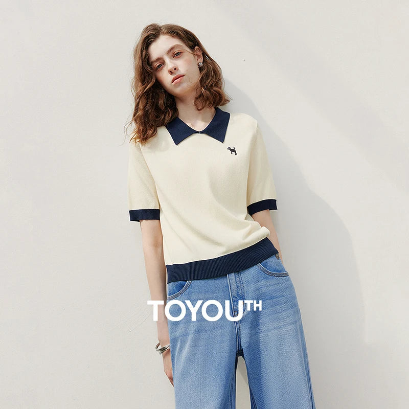 Blusa Feminina de Tricô Manga Curta Color Block